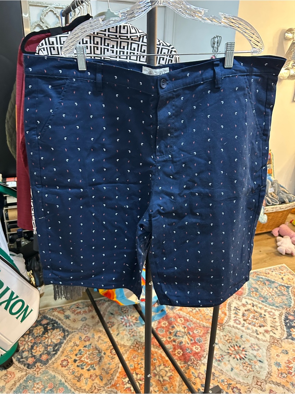 Men's Navy Printed Flat-Front Stretch Shorts